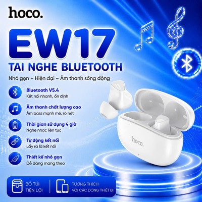 Tai nghe Bluetooth V5.3 Hoco EW17 sử dụng đến 4 giờ, dung lượng pin 350mAh