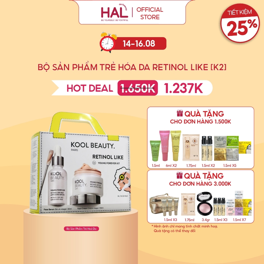 Bộ Tinh Chất 30ml & Kem Dưỡng Trẻ Hóa Da Kool Beauty Retinol Like K2 Retinol Like [K2] Anti-Aging 50