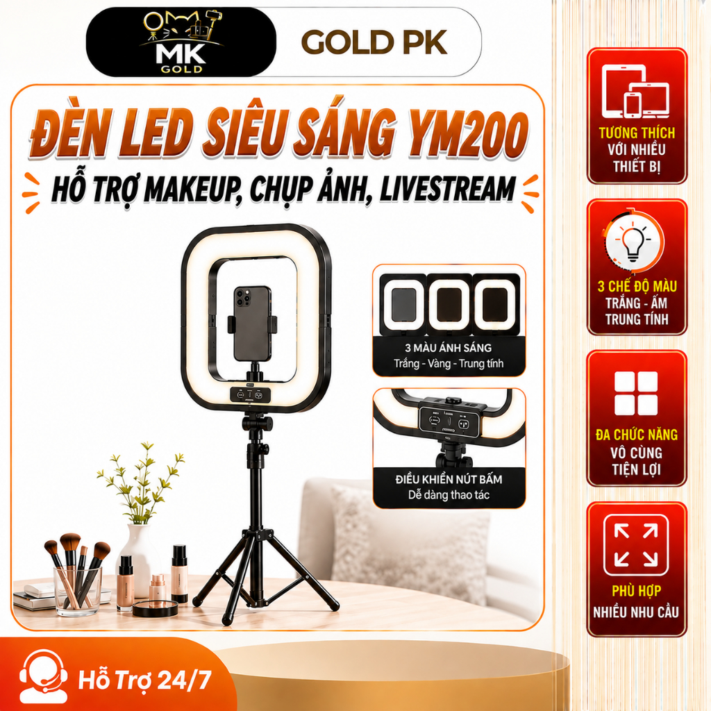 Đèn Led YM200 Siêu Sáng Hỗ Trợ Livestream, Chụp Ảnh , Hỗ Trợ Quay Video, Makeup 3 Chế Độ Sáng