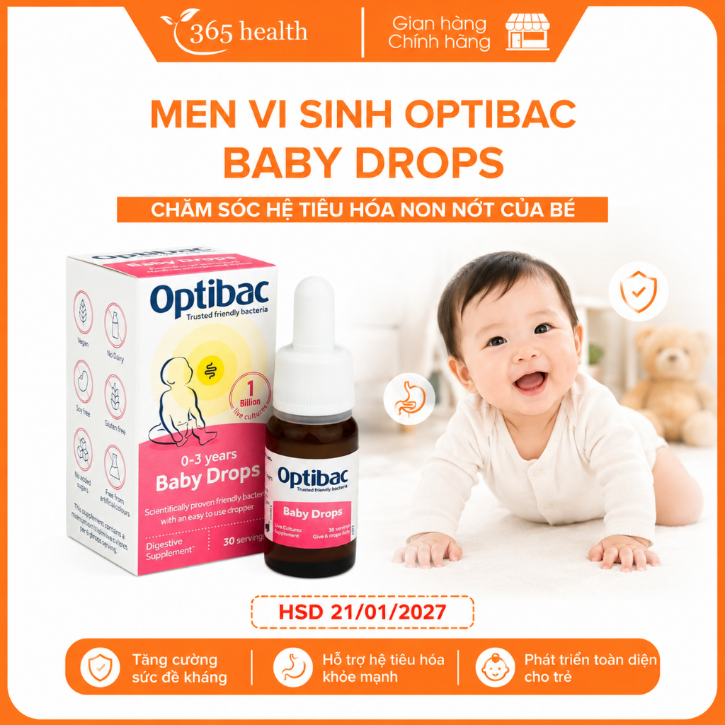 [XẢ KHO DATE 21/01/2027] Optibac Baby Drops 10ml hỗ trợ tiêu hóa, tăng cường sức đề kháng dành cho t