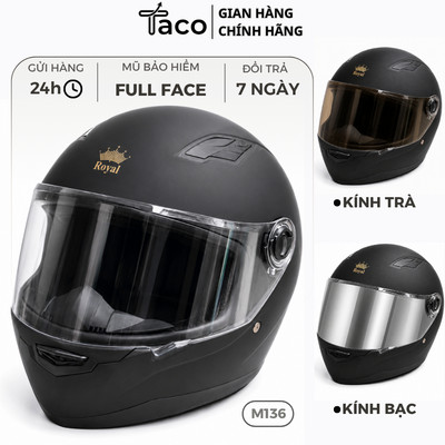Mũ Bảo Hiểm Full Face Royal M136 TACO Đen Nhám, Đủ Màu Kính, Nón Bảo Hiểm Trùm Đầu Form Nhỏ Gọn, Bảo Hành 12 Tháng