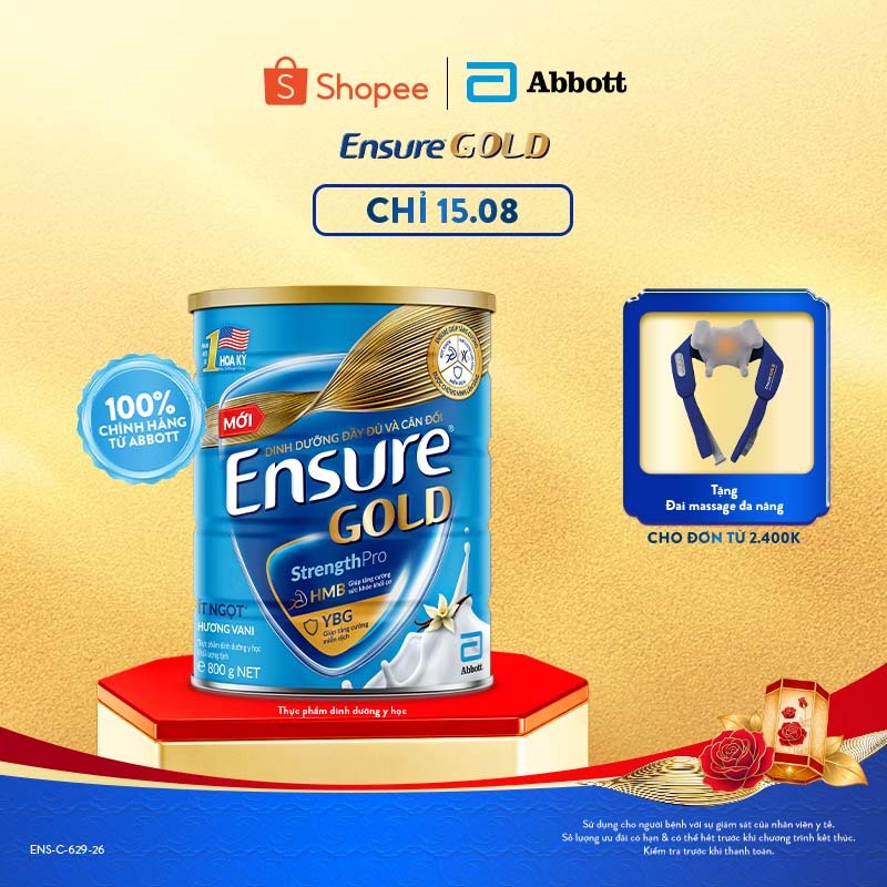 Sữa bột Ensure Gold Abbott hương vani ít ngọt 800g