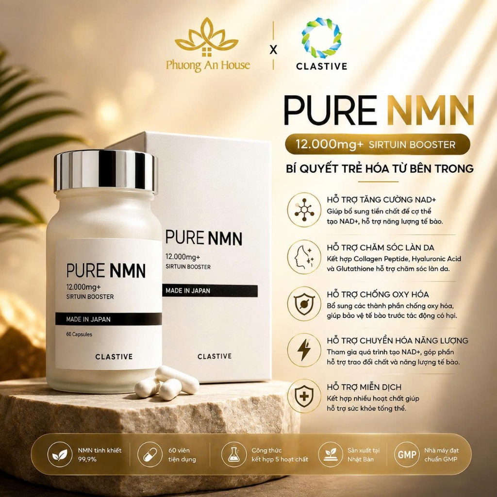 Thực phẩm bảo vệ sức khỏe PURE NMN 12000mg+ chống lão hóa giúp trẻ hóa làn da cải thiện sức khỏe - P