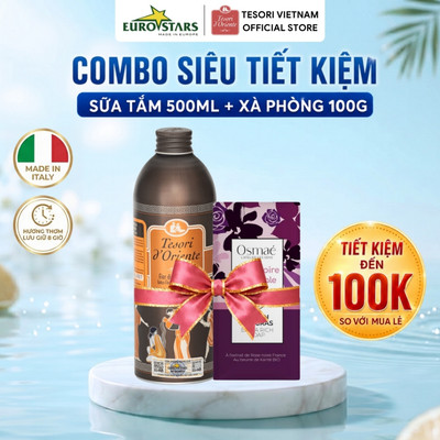 Combo Sữa Tắm Nước Hoa Tesori d'Oriente 500ml (Ý) & Xà Phòng Thuần Chay Osmaé 100g (Pháp) - Tiện Lợi, Lưu Hương Lâu