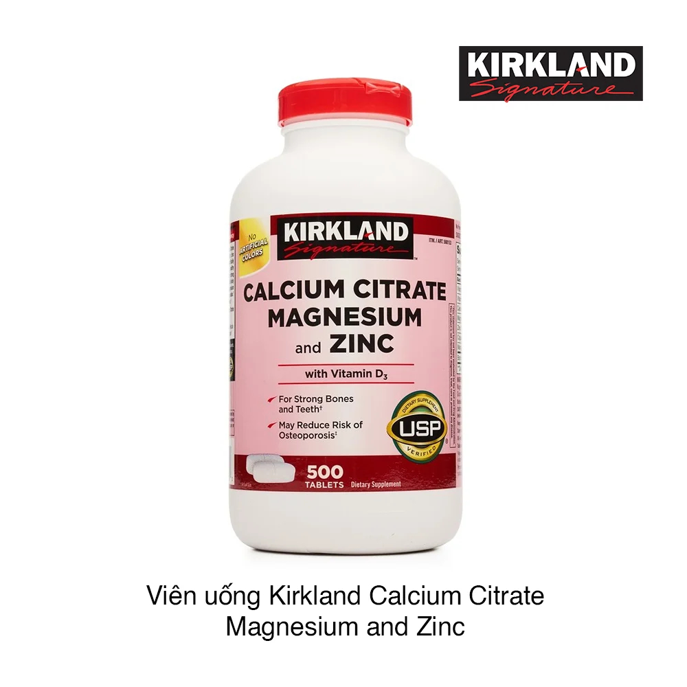 KIRKLANL Calcium Citrate Magnesium and ZinC 500 viên hỗ trợ xương răng chắc khỏe