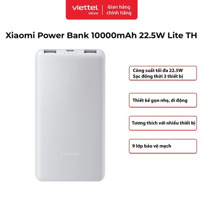 Sạc Dự Phòng Xiaomi Power Bank 10.000mAh 22.5W Lite TH BHR9357TH| Thiết Kế Gọn Nhẹ| Hỗ Trợ Sạc Nhanh
