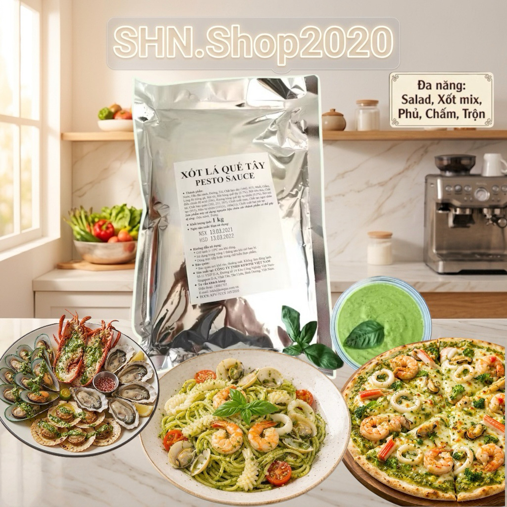 Xốt pesto Kewpie - hương vị lá quế tây đậm đà 1kg làm mì ý, pizza, xốt salad , …