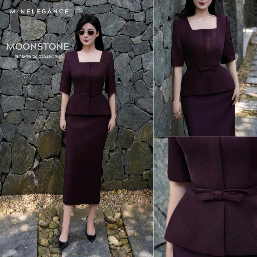 MINELEGÁNCE | SET ÁO CỔ VUÔNG & CHÂN VÁY BÚT CHÌ THANH LỊCH, SANG TRỌNG - MIN701