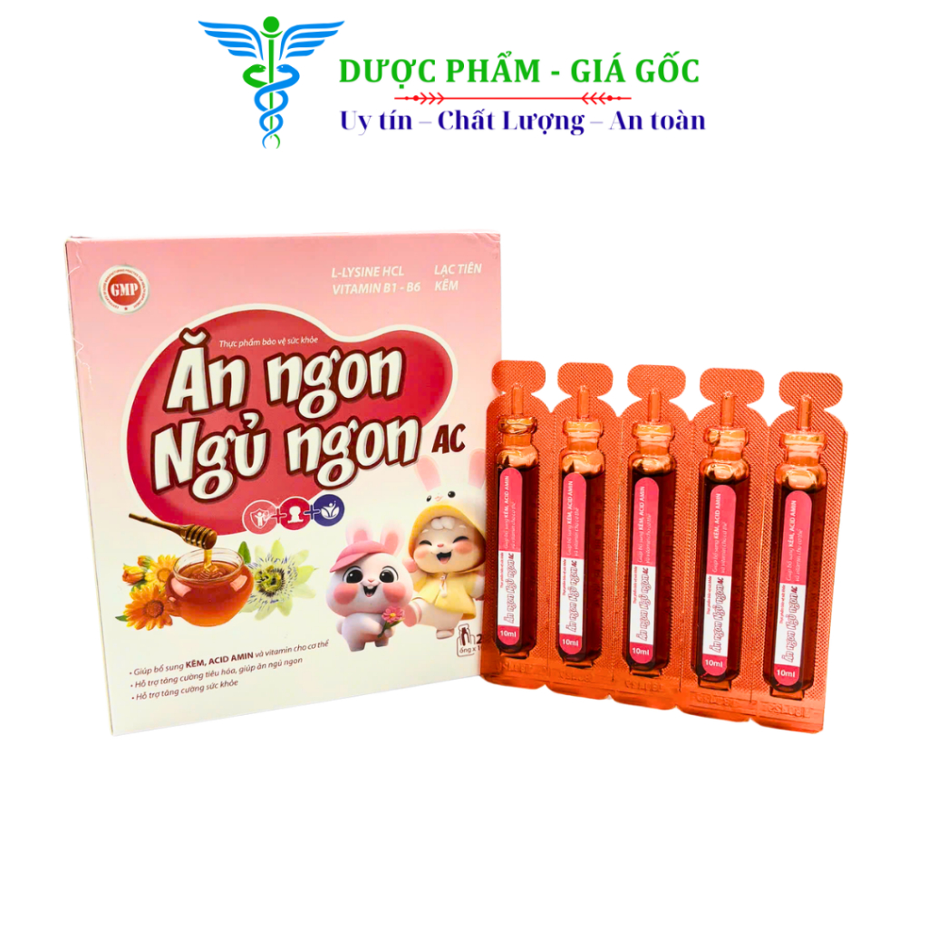 Siro Ăn Ngon Ngủ Ngon AC Hộp 20 Ống – Bổ Sung Lysine, Vitamin B1-B6 & Kẽm Cho Bé
