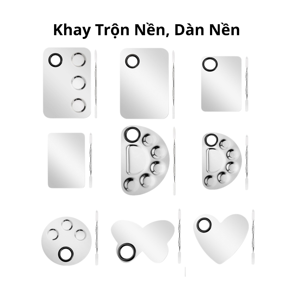 Bộ Khay Trộn Kem Nền, Dàn Nền, Trộn Màu Bằng Thép Không Gỉ