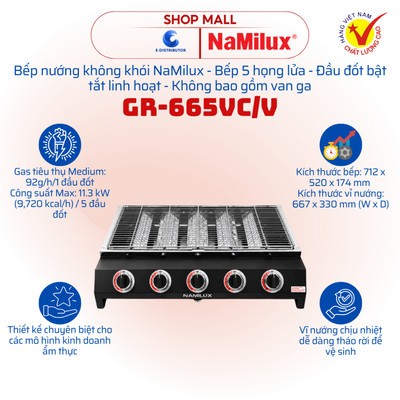 [HỎA TỐC] Bếp nướng không khói NaMilux GR-665VC/V - Công suất 11.3kW - Hàng chính hãng