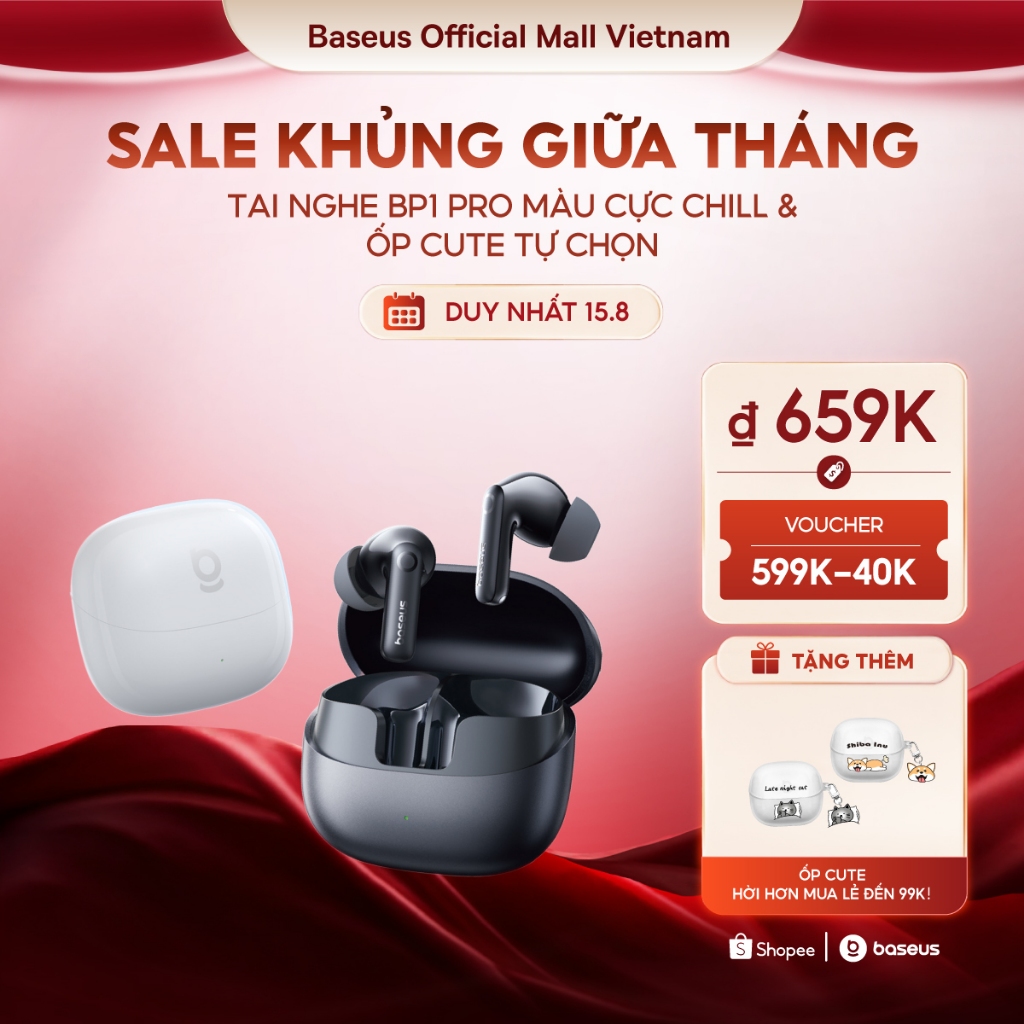Tai Nghe Bluetooth Baseus BP1 Pro ANC -50dB Bass Tốt 55 Giờ Phát Nhạc Chống nước IPX55 Hi-Res