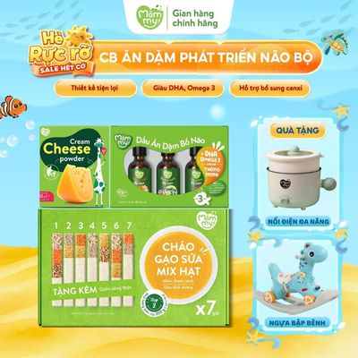Combo ăn dặm mini gồm hộp 7 cháo gạo mix Mămmy, 3 dầu 30ml và phô mai giàu dinh dưỡng bé từ 6 - 8th