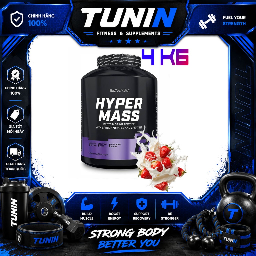 [Hàng BBT] Hyper Mass Vị Dâu 4kg – Whey Protein Giàu Đạm Cho Gymer, Hỗ Trợ Xây Dựng Và Phát Triển Cơ