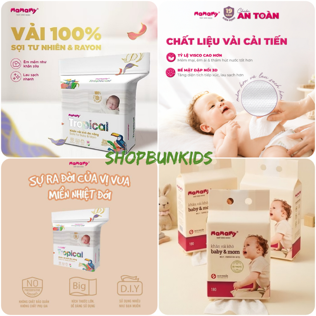 Combo Khăn Vải Khô Đa Năng Mamamy Tropical Cao Cấp , Khăn giấy khô , khăn lau mặt 1 lần ( dùng cho b