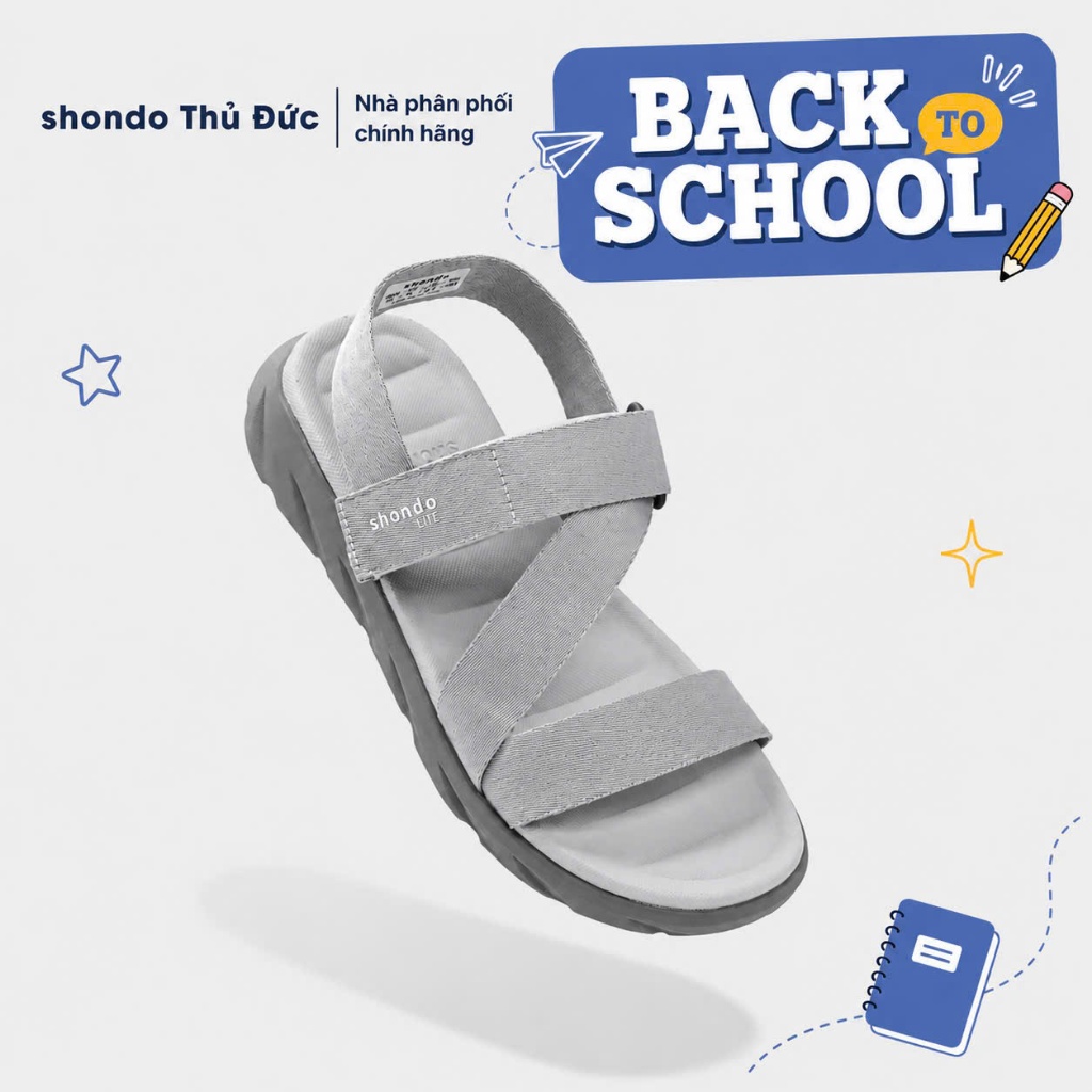 Giày sandal SHONDO F6s Lite nam nữ nhẹ êm, thoải mái màu xám