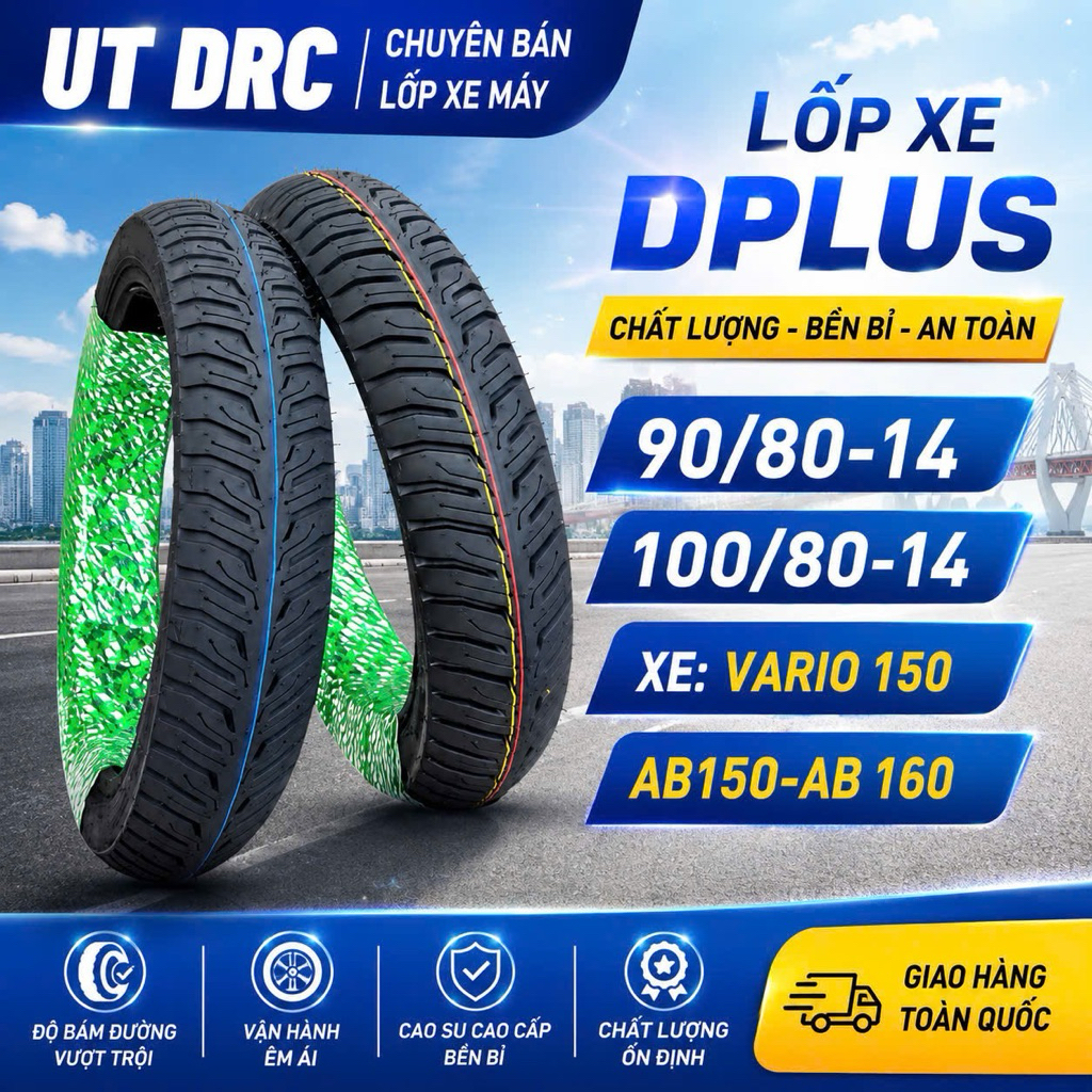 (MẪU MỚI)VỎ LỐP xe  AB,Vario150,160 Không Ruột Thương hiệu DPLUS BÁM ĐƯỜNG CỰC KỲ TỐT