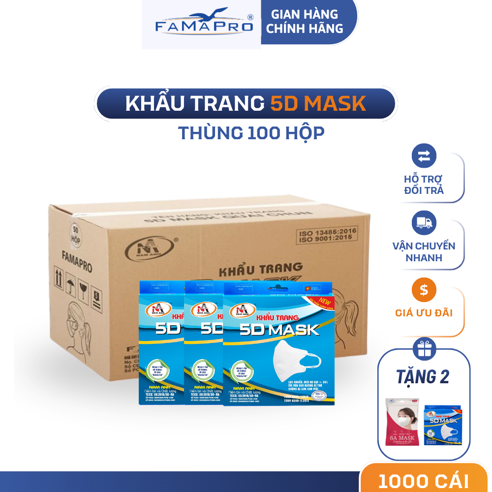 [5D MASK - THÙNG] Khẩu trang  3 lớp Famapro 5D MASK (10 cái / Hộp)