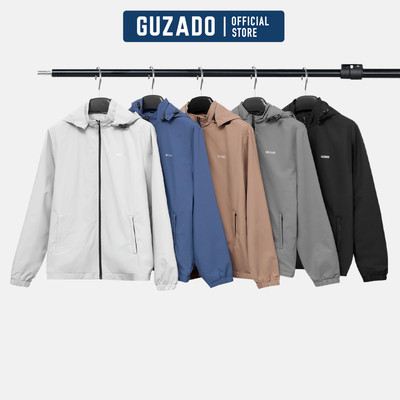 Áo Khoác Gió Nam GUZADO 2 Lớp Chống Nước Nhẹ, Mũ Tháo Rời Cản Gió Chống Bám Bụi Tốt GAG15-GCKG25W001