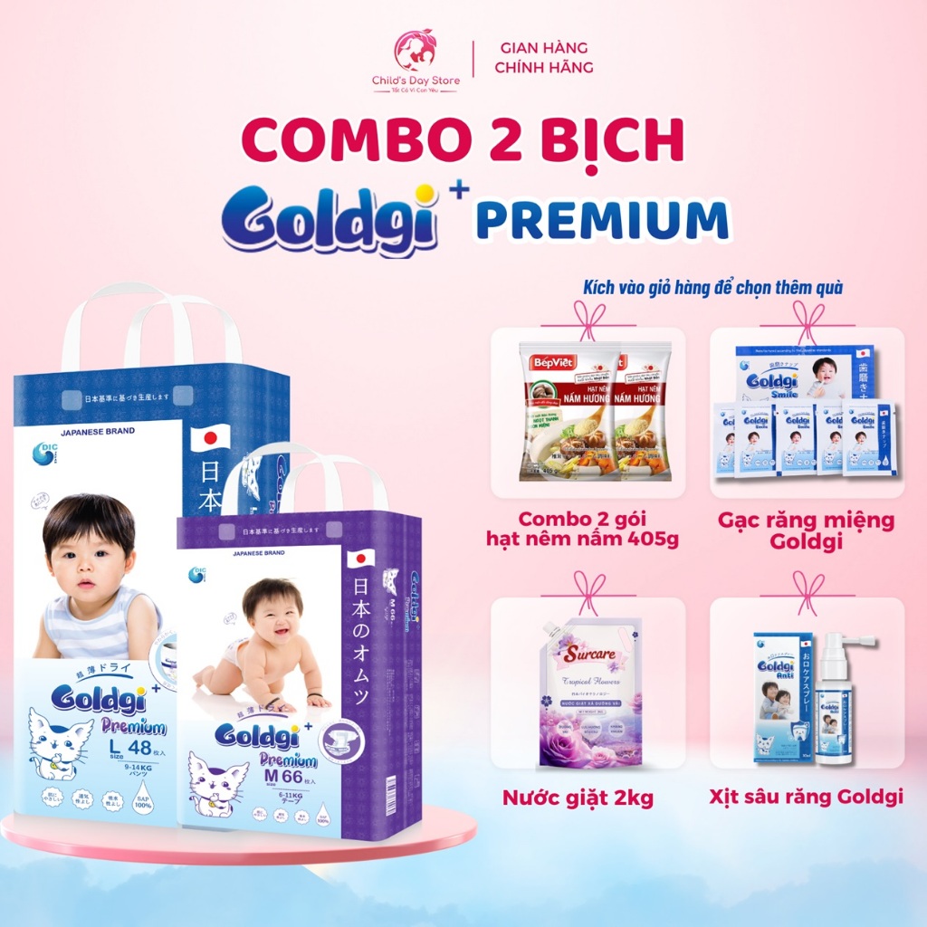 [ COMBO 2 CHỌN QUÀ ] Bỉm Goldgi + Premium, Tã Goldgi + Premium Cao Cấp Chính Hãng Thấm Hút Vượt Trội