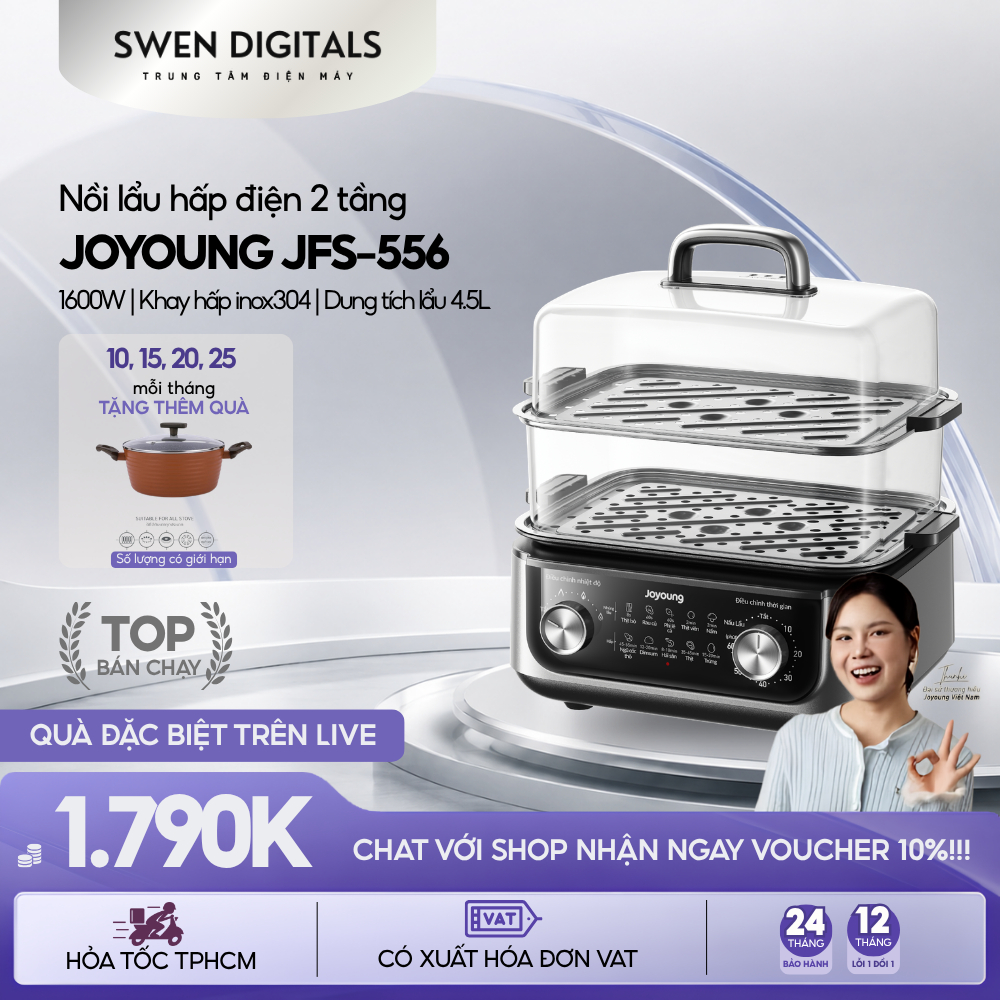 Nồi lẩu hấp đa năng Joyoung dung tích 16L JFS-556- BH chính hãng 24 tháng