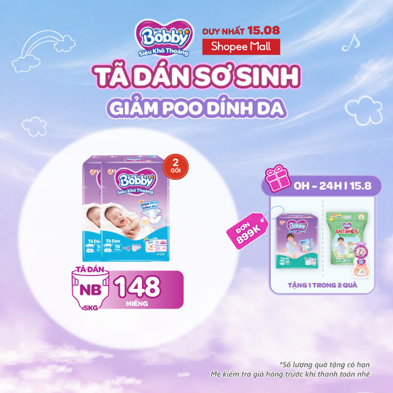 Combo 2 tã dán sơ sinh Bobby NB70/S54/M46 mới- Lõi nén cotton-soft 3mm