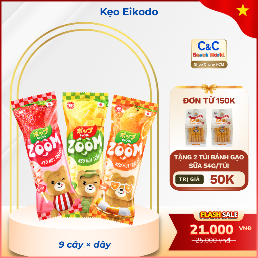 Kẹo Mút Trái Cây Zoom 3 vị - EIKODO dây 9 Cây