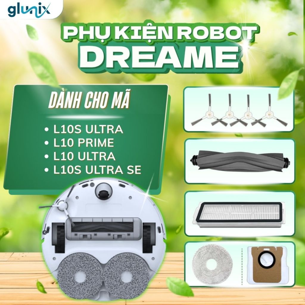 Phụ kiện Glunix cho robot hút bụi Dreame L10S Ultra, L10 Prime, L10 Ultra, L10S Ultra SE-chổi,khăn l
