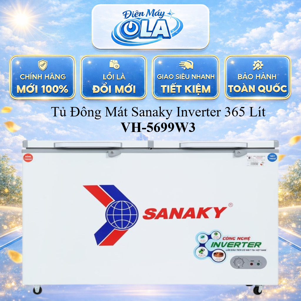 (HCM) - VH-5699W3 - Tủ Đông Mát Sanaky 365 lít Inverter VH-5699W3 - 1 ngăn đông, 1 ngăn mát