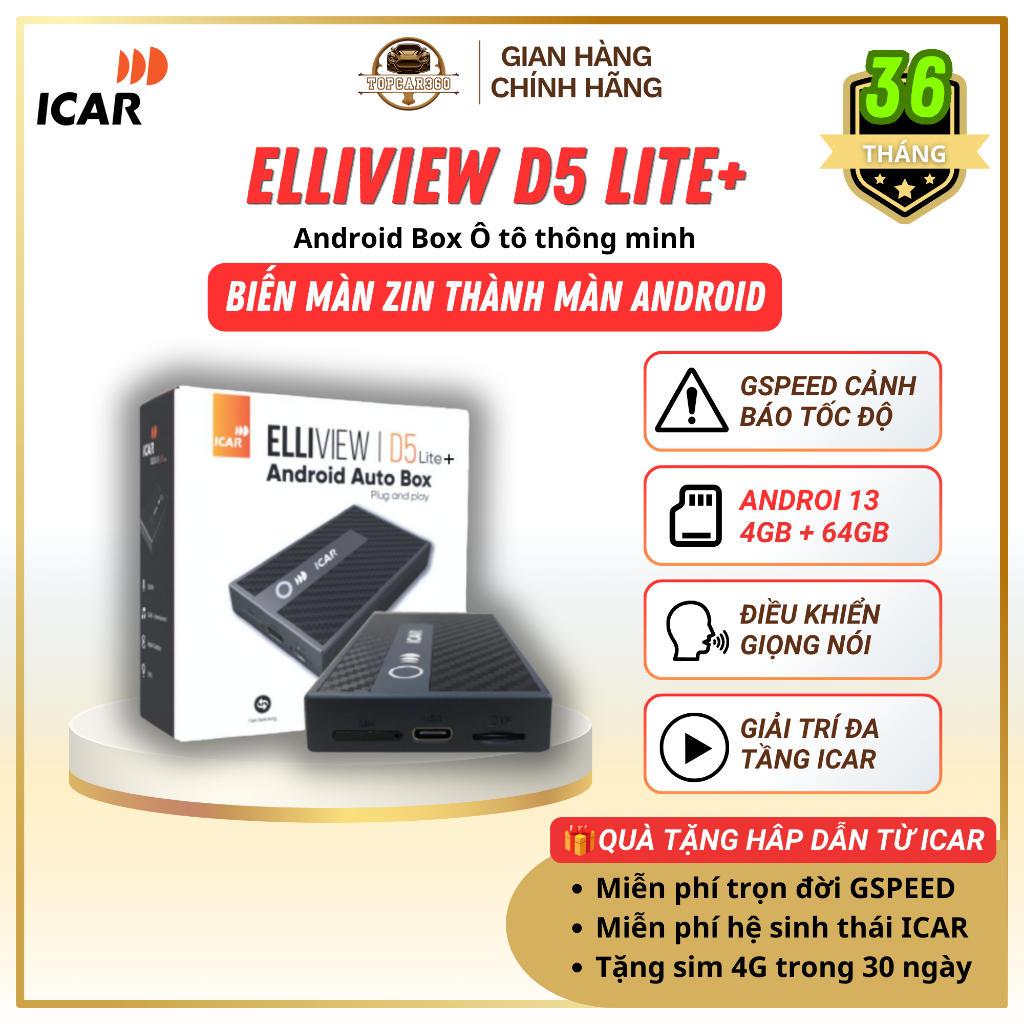 ICAR Elliview D5 Lite+ Android Box Ô Tô 4GB 64GB Biến Màn Hình Zin Thành Màn Android - BH 3 Năm