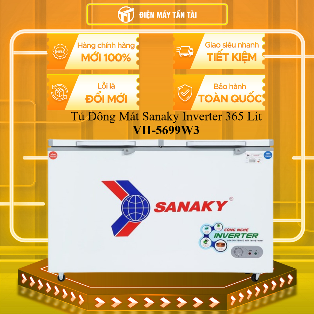 (HCM) - VH-5699W3 - Tủ Đông Mát Sanaky 365 lít Inverter VH-5699W3 - 1 ngăn đông, 1 ngăn mát