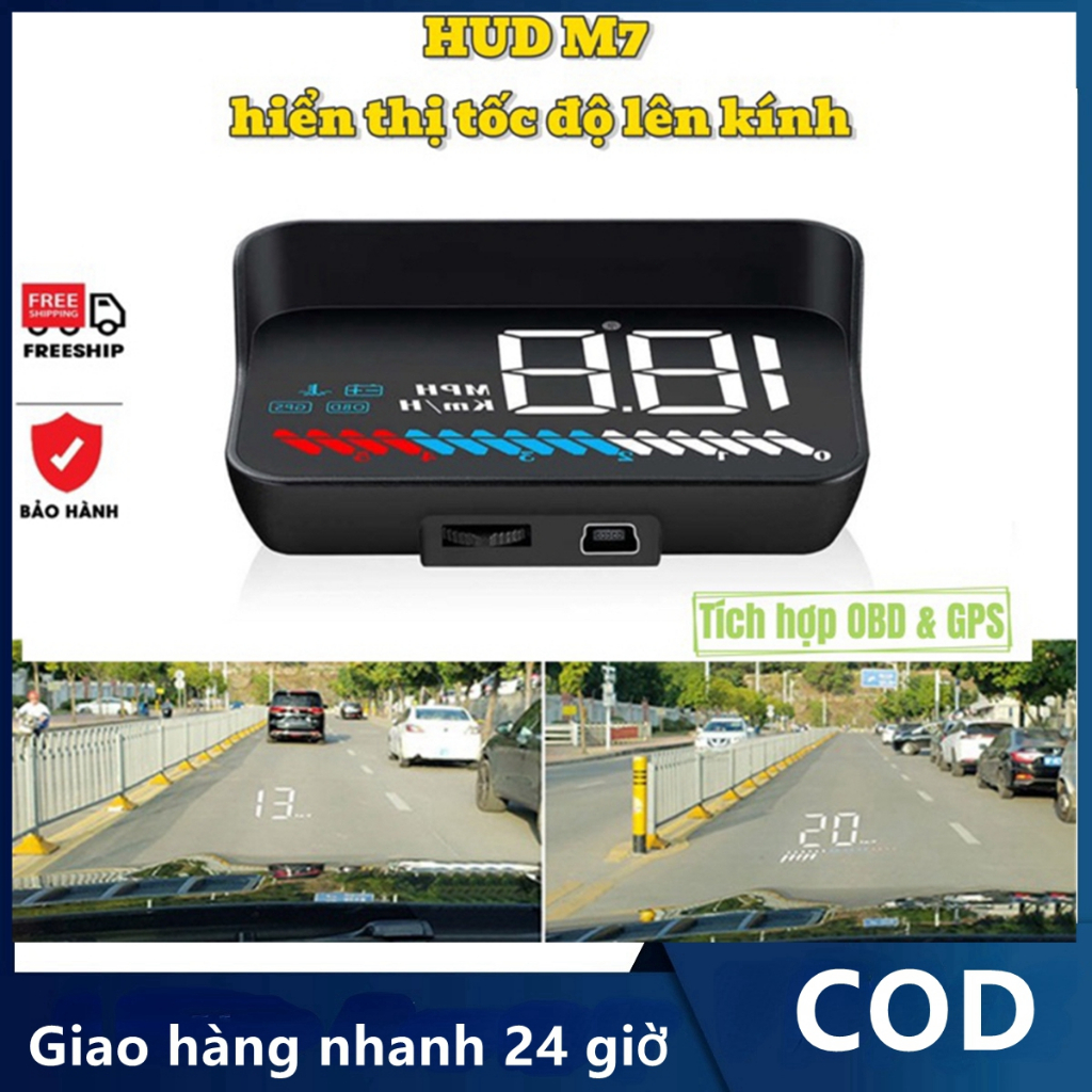 Bộ HUD Ô tô M7 OBD GPS Hiển Thị Tốc Độ Thông Tin Lên Trên Kính