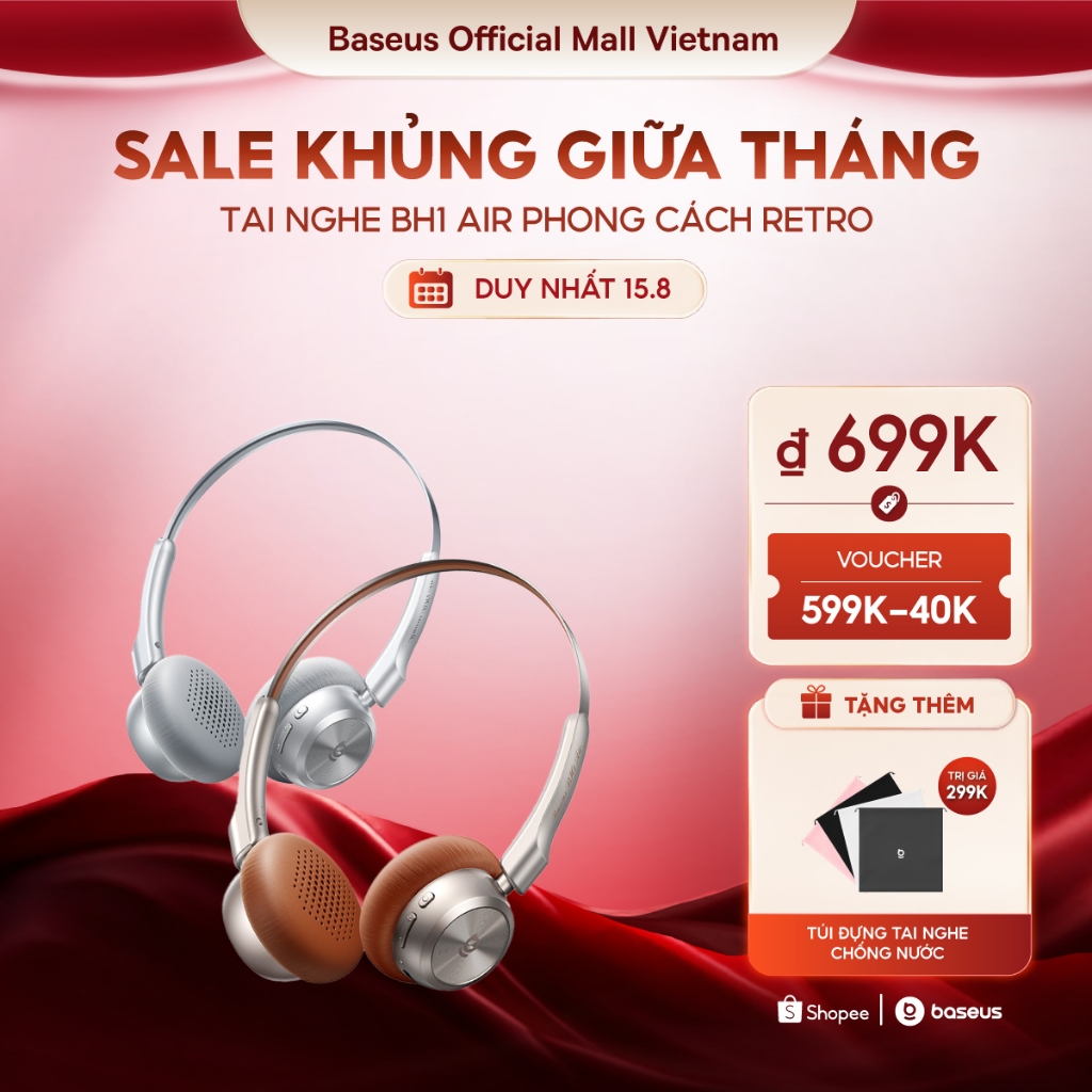 Tai Nghe Chụp Tai Baseus Bass BH1 Air - Thiết Kế Retro Siêu Nhẹ 90g, Pin 80h, Chống Ồn ENC Thông Minh Lọc Sạch Tạp Âm