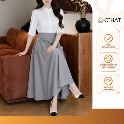 Chân Váy 𝐂𝐂𝐇𝐀𝐓 Dáng Xòe Drapping Dập Ly Chéo Chất Liệu Tuytsi Cao Cấp 16CDS2052XT