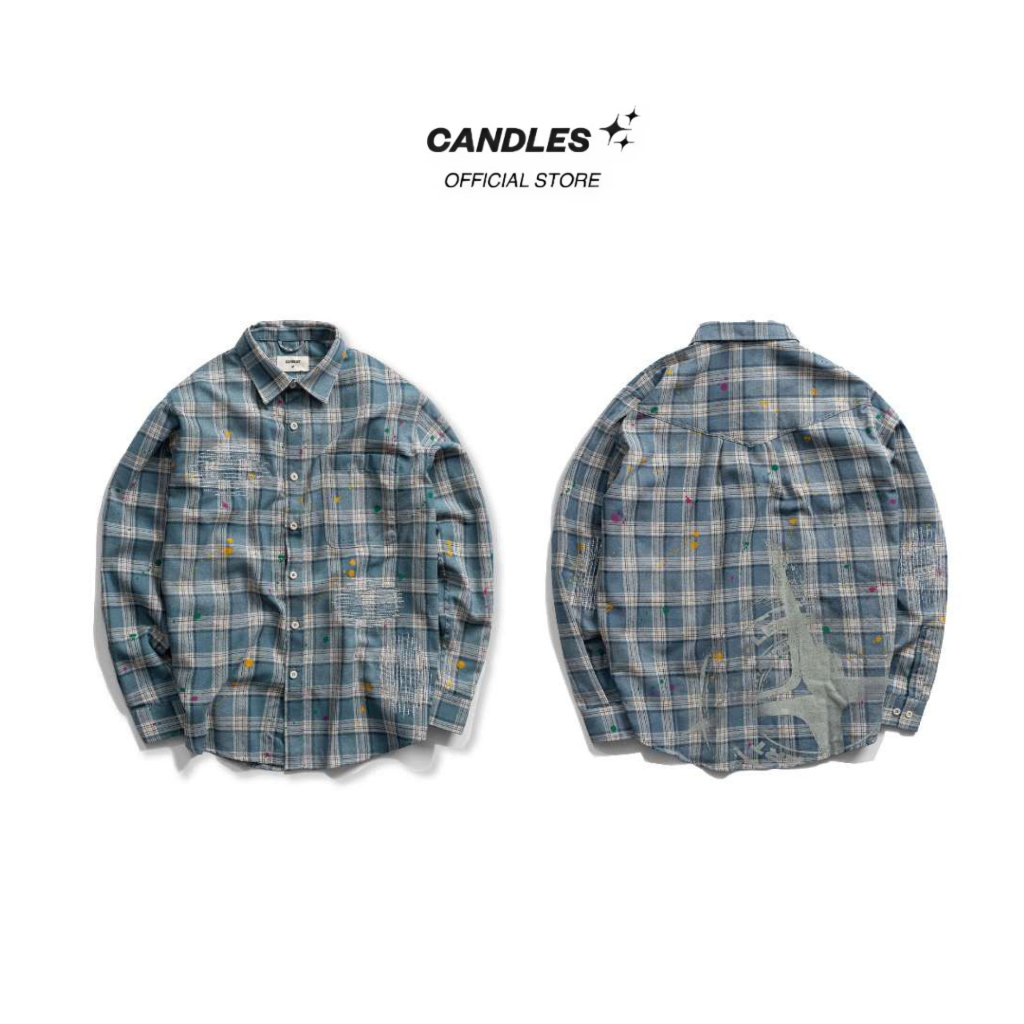 Áo Sơ Mi Candles Patchwork Flannel Shirt Oversize Unisex