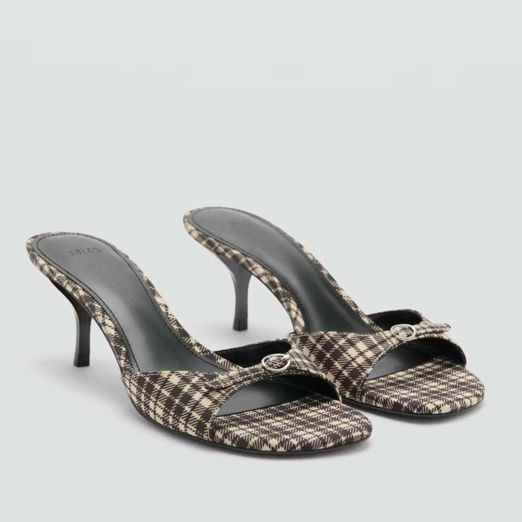 Guốc MNG quai cài kẻ caro 6cm ( G89 )