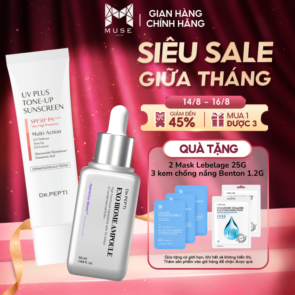 COMBO Tinh Chất Chống Lão Hóa Dr. Pepti 50ml + Kem Chống Nắng Nâng Tone, Kiềm Dầu DR.PEPTI 50ml