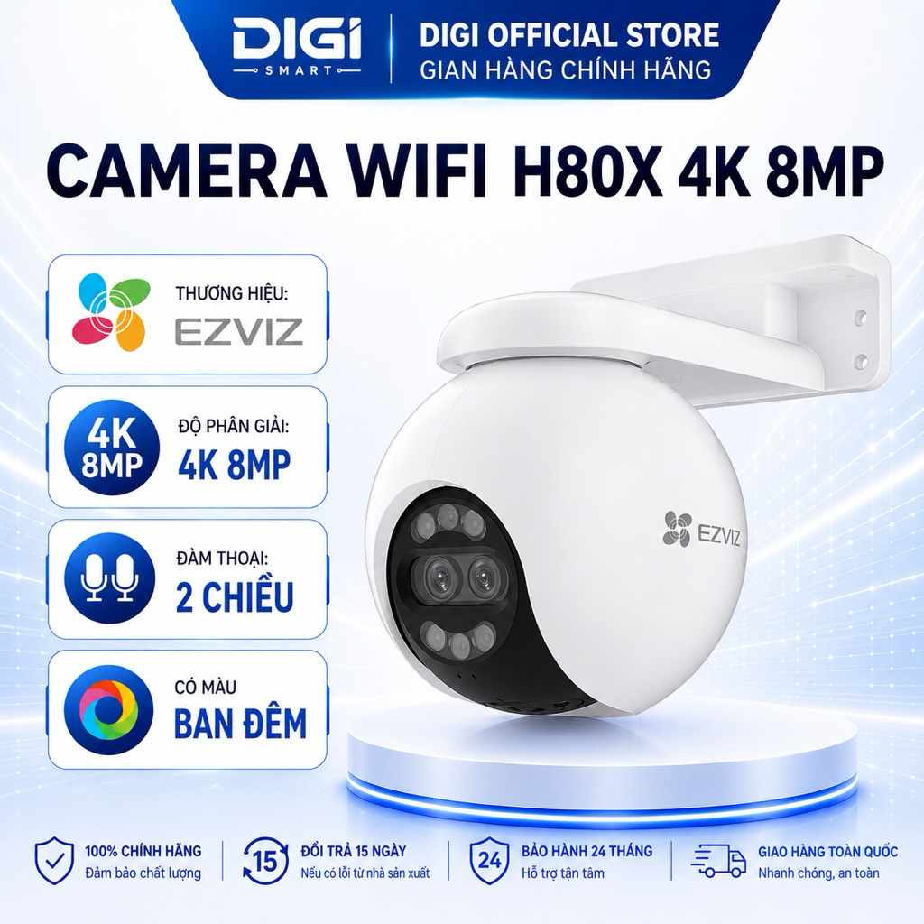 Camera Wifi EZVIZ H80X 4K 8MP, H8X 4MP, H8 PRO 3K 5MP Siêu Nét, Xoay 360 Độ, Đàm Thoại, Có Màu