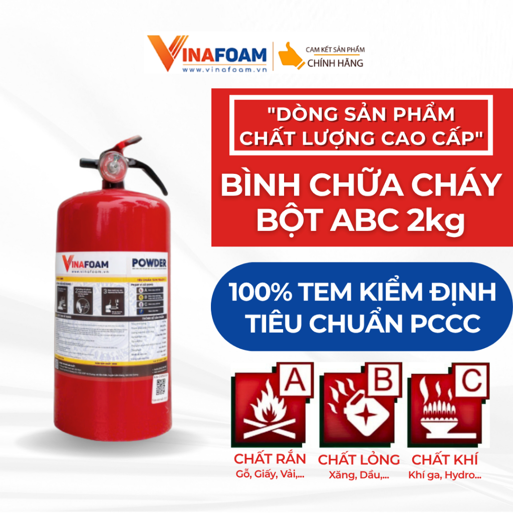 BÌNH CỨU HỎA BỘT ABC CÓ TEM KIỂM ĐỊNH 2KG | AN TOÀN | DẬP LỬA NHANH | BÌNH CHỮA CHÁY VINAFOAM
