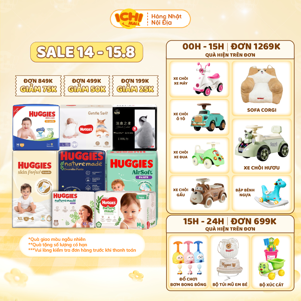 KOL-[SP có voucher Live X]Bỉm dán quần HUGGIES Platinum Nature Made size M58/L44/XL38/XXL26/S82/NB60