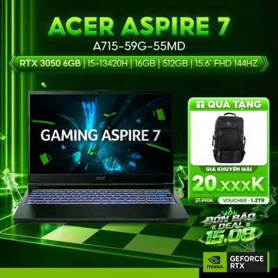 Laptop Gaming Acer Aspire 7 A715-59G-55MD Card đồ họa GeForce RTX™ 3050 6GB / Chip i5-13420H