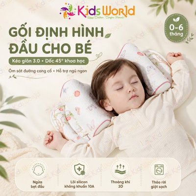 Gối chặn định hình đầu cổ tích, Gối chống bẹp đầu cao su non cho bé 0-12 tháng KidsWorld an toàn