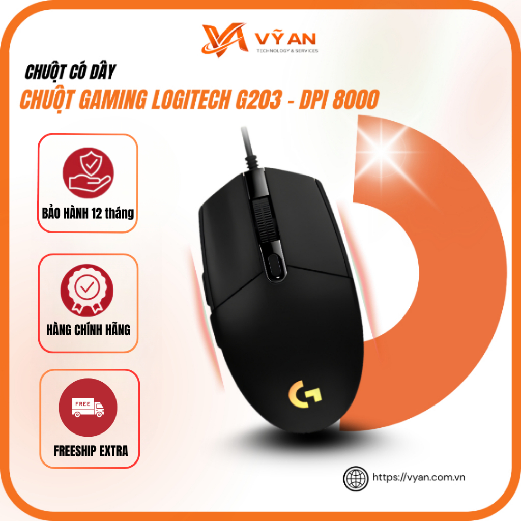 Chuột Gaming Logitech G203 LIGHTSYNC LED RGB 16,8 Triệu Màu, Cảm biến 8000 DPI - ĐEN