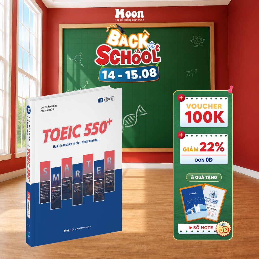 Sách Toeic 550+ ôn toeic 2 kỹ năng reading & listening 2024 -  Moonbook