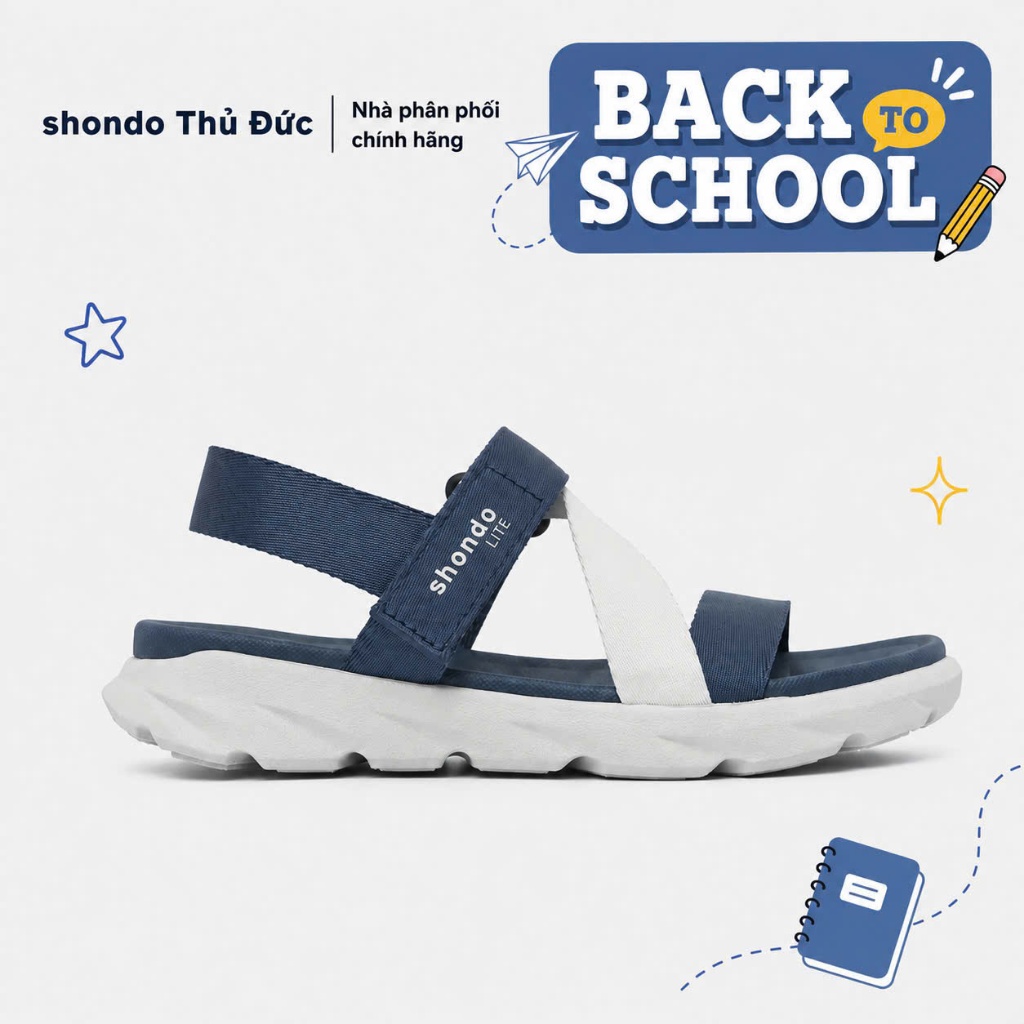 Giày sandal SHONDO F6s Lite nam nữ nhẹ êm, thoải mái xanh navy