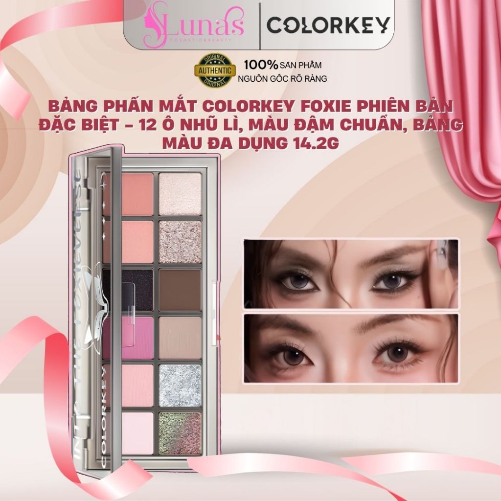 Bảng Phấn Mắt Colorkey Foxie Phiên Bản Đặc Biệt - 12 Ô Nhũ Lì, Màu Đậm Chuẩn, Bảng Màu Đa Dụng 14.2g