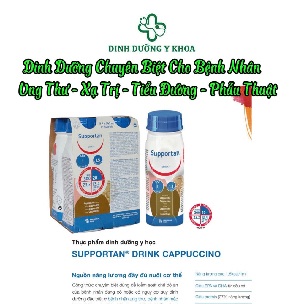 [Date Mới] Sữa Supportan Drink Vị Capuchino 4 Chai 200ml Dinh Dưỡng Cho Người Ung Thu, Suy Nhược, Sụ