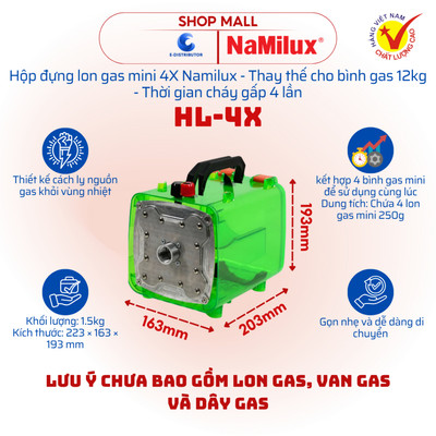 [HOẢ TỐC] Hộp đựng 4 lon gas mini NaMilux HL-4X - Tương thích bếp nướng gas NaMilux