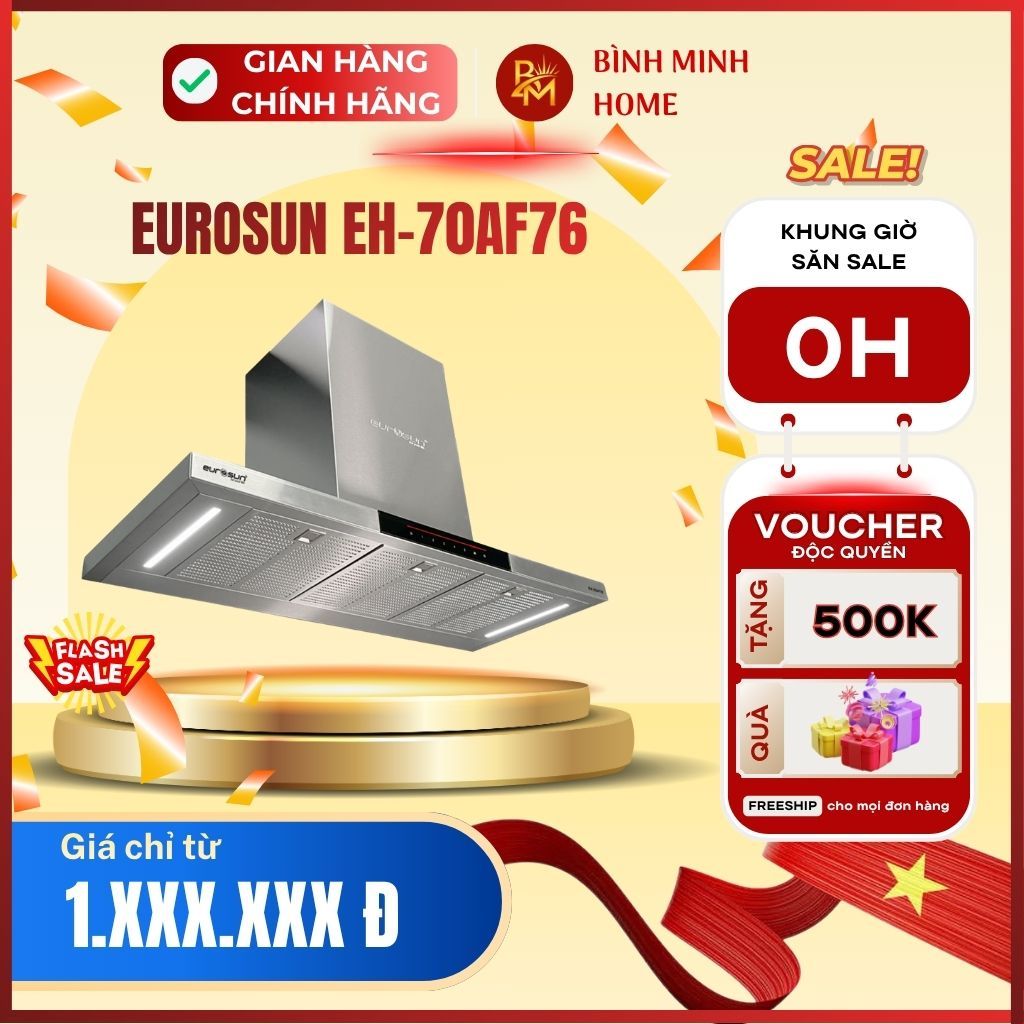 Máy hút mùi Eurosun EH-70AF76 T-Shape 70cm, Inverter BLDC, hút 980m³/h, hiện đại, thông minh