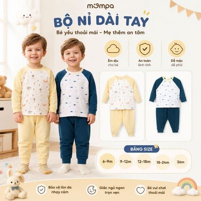 Bộ dài tay cho bé Mompa 6 tháng - 3 tuổi vải Cotton Nỉ dày dặn co giãn mềm mại MP 0579